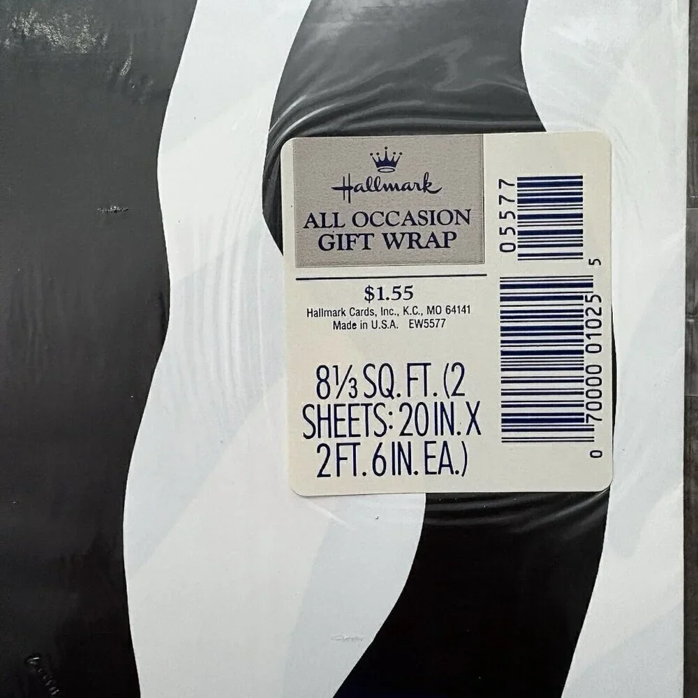 Zebra Pattern Hallmark VTG 90s Gift Wrap Paper NEW  8 1/3 Sq Ft (2 Sheets)